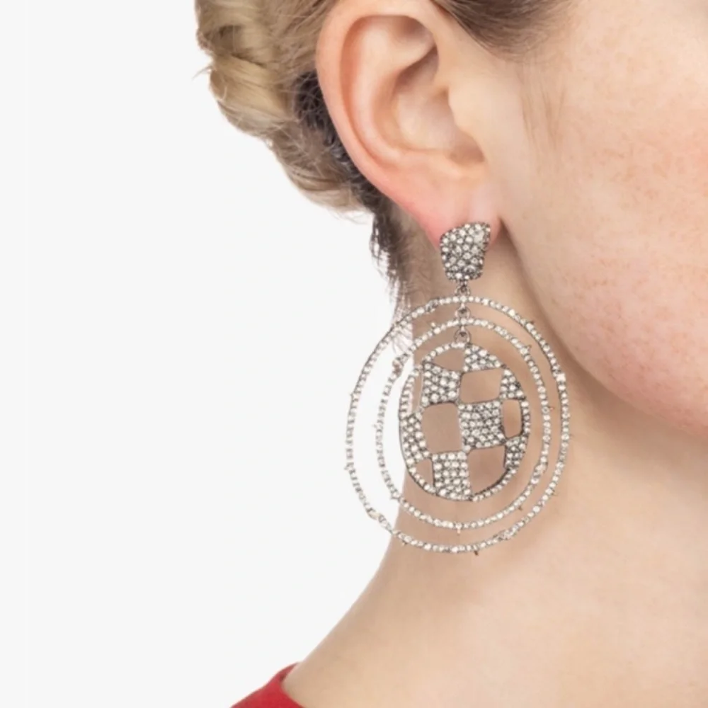 ALEXIS BITTAR • Silver Checkerboard Orbiting Hoop Crystal Earrings